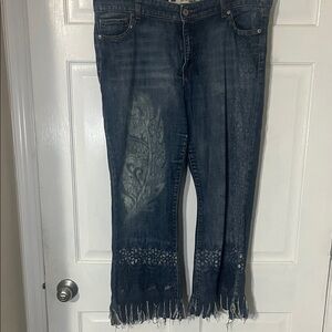 GAP Dark Blue Flare Jeans with Fringe Hem